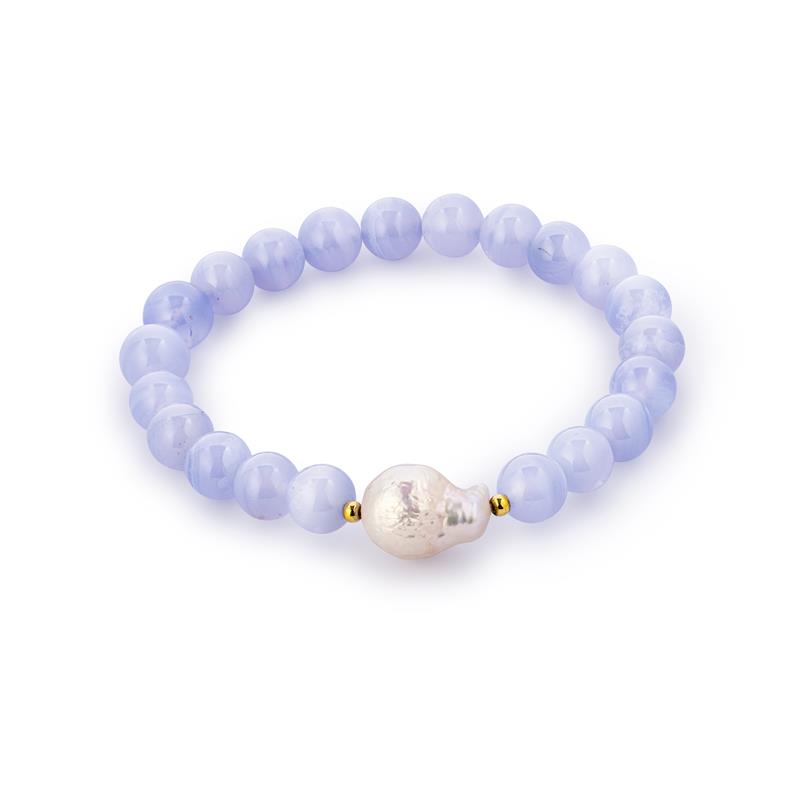 Aquatic Bead Bracelet (Blue Lace Agate Quartz and Pearl)